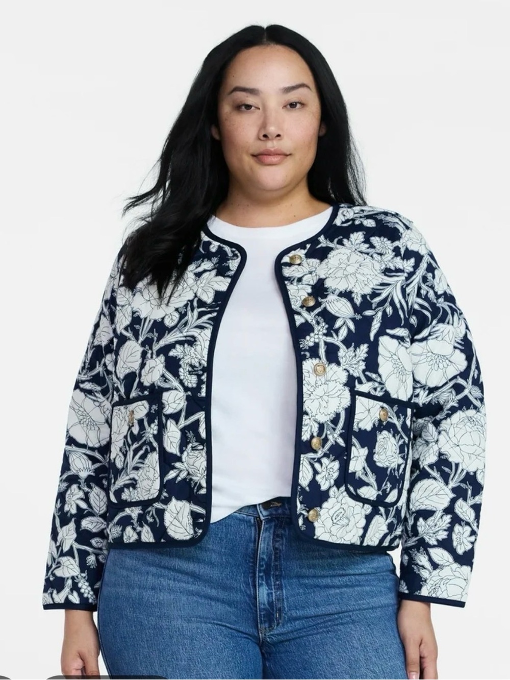 NWT Time and Tru Navy Floral Quilted jacket L 12-14